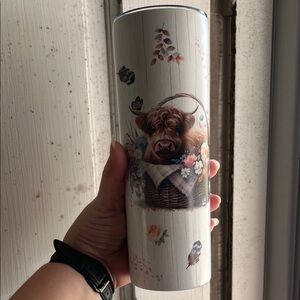 Highland Cow Floral Tumbler - Cream and Brown